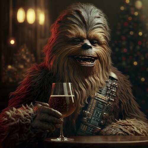 Six8_Chewbacca_dressed_with_a_Christmas_pullover_smiling_while__025c47de-33b4-44fc-be2b-a9433b58095e